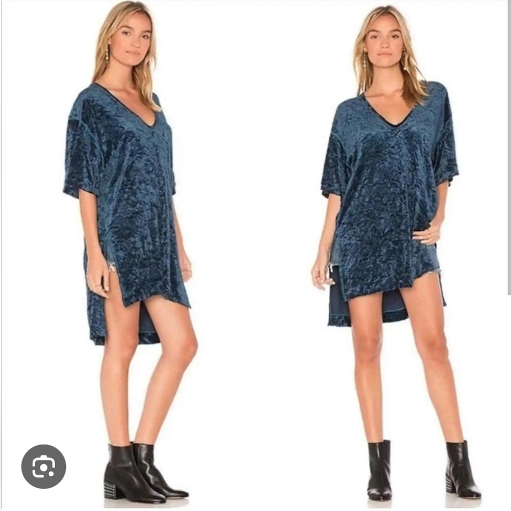Free People Blue Crushed Velvet Tunic